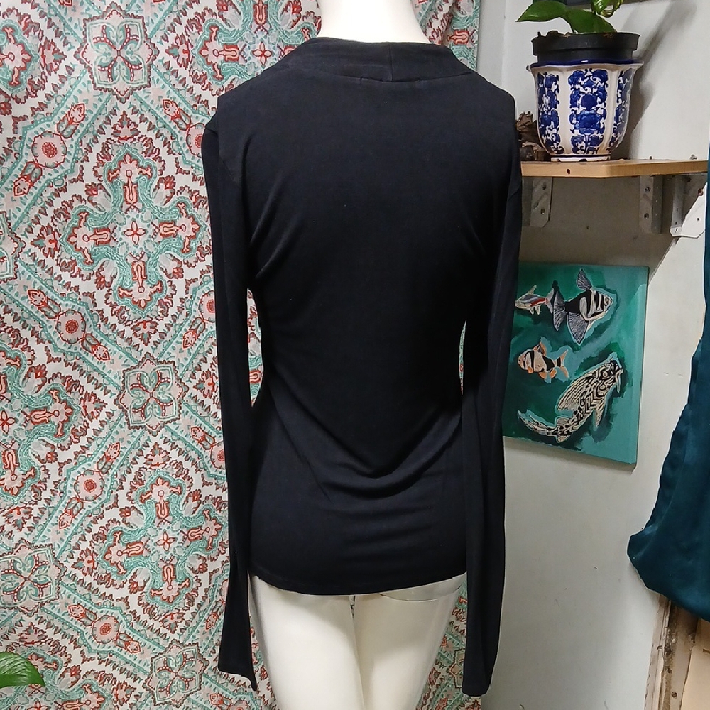 PattyBoutik Black Square Neck Top with Button Accents, Size M - Picture 8 of 12